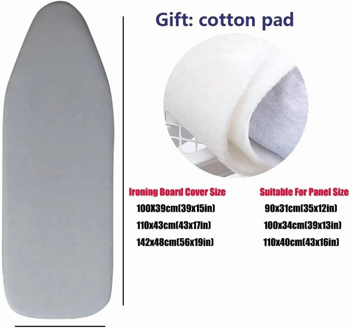 Ironing Board Cover Replacement, Padded Cotton Scorch Resistant Laundry Cover, Peony 43 x 16 In