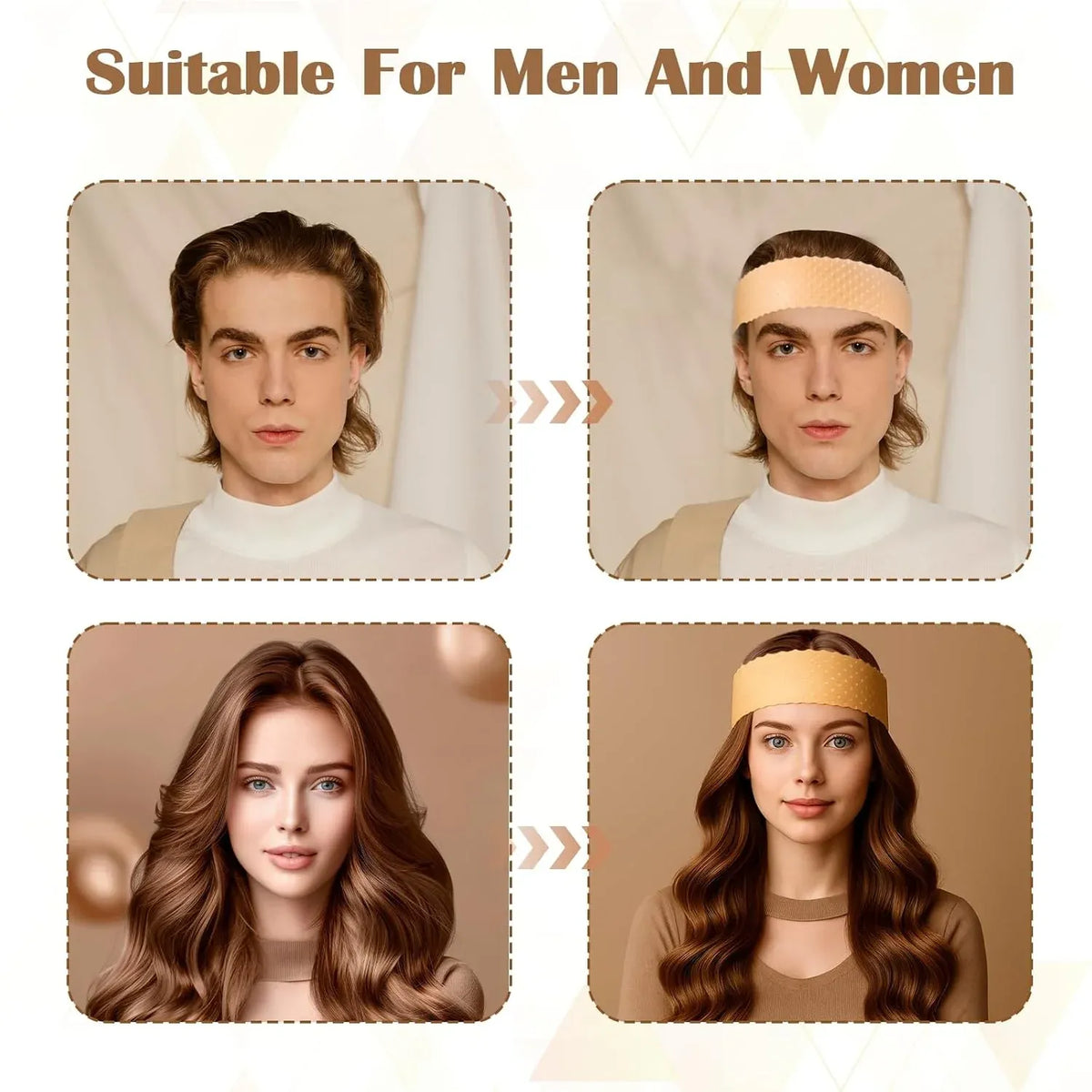 2 Pack Silicone Wig Grip Bands, No Slip Double Sided Elastic Wig Headbands, Skin Color Medium
