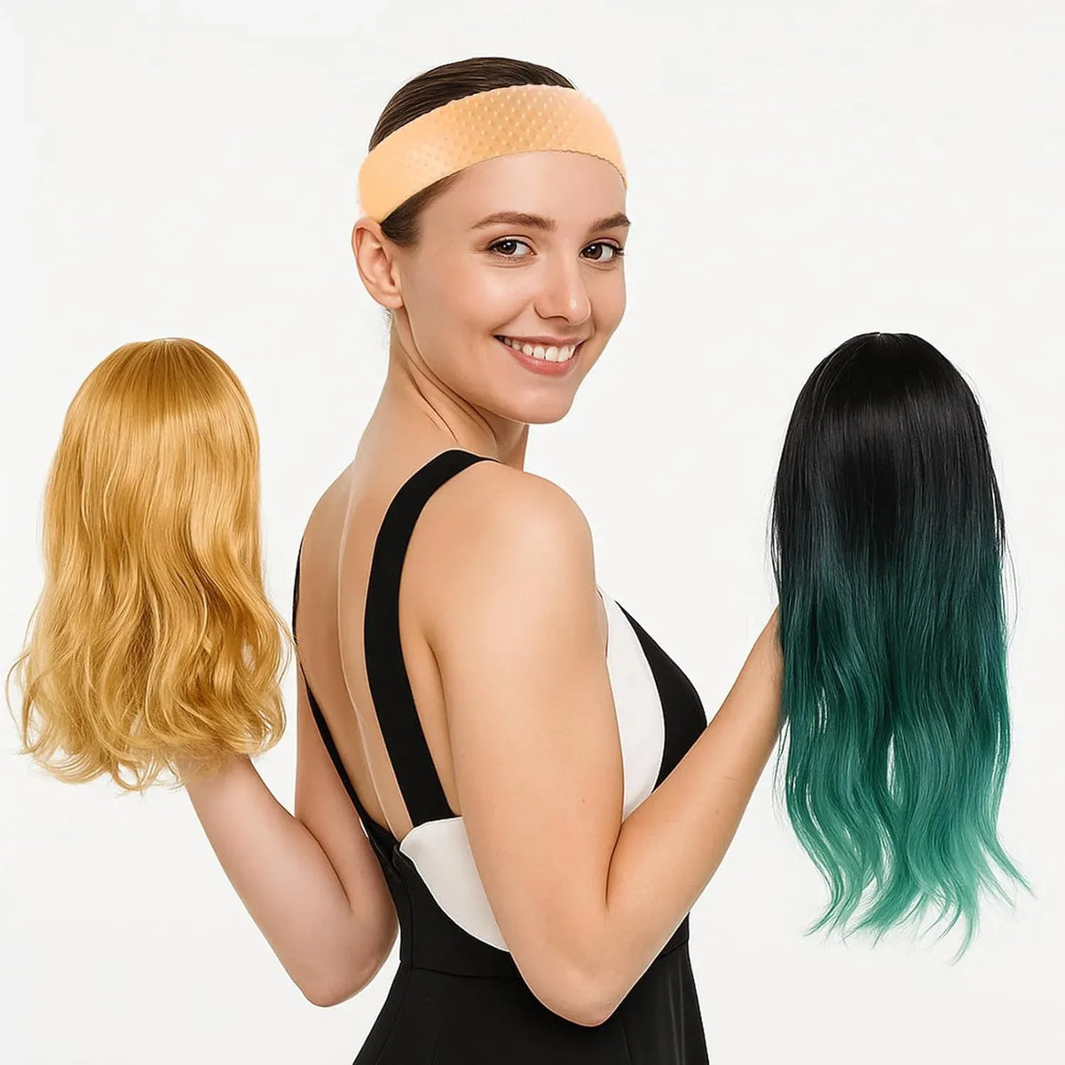 2 Pack Silicone Wig Grip Bands, No Slip Double Sided Elastic Wig Headbands, Skin Color Medium