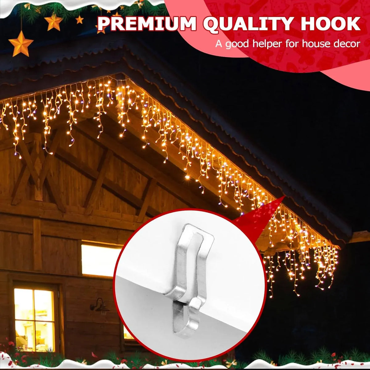 50 Pcs Metal Christmas Light Clips, Durable Gutter Hooks for Roof Shingles String Lights, Silver