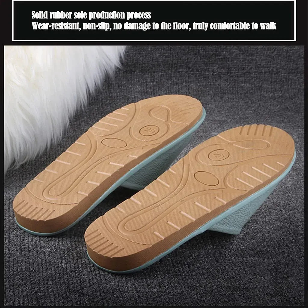 Black Leather Open Toe Slippers, Non Slip Indoor House Sandals for Men Women, EUR34-35