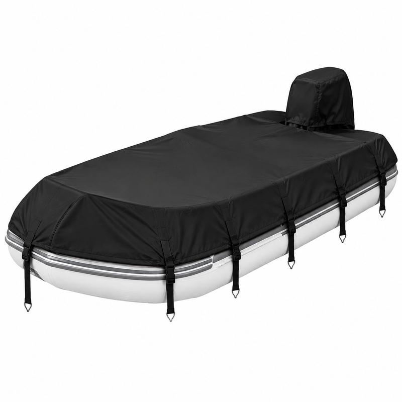 Trailerable 600D Oxford Pontoon Boat Cover, Comes with Separate Universal Outboard Motor Hood, Waterproof UV‑Resistant Boat Cover for Outdoor Storage & Mooring (22-24FT(872*460cm))