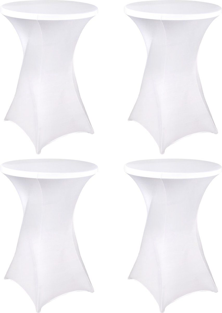 4-Pack White Stretch Cocktail Table Covers, Washable Fitted Spandex Covers for 80-85 x 110 cm High Tables