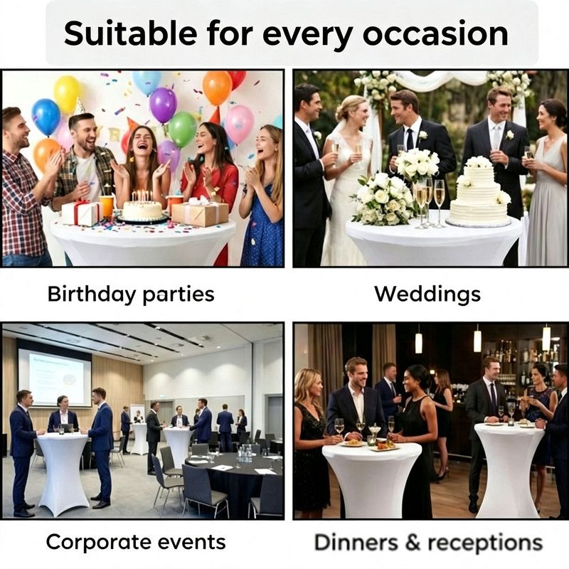 4-Pack White Stretch Cocktail Table Covers, Washable Fitted Spandex Covers for 80-85 x 110 cm High Tables