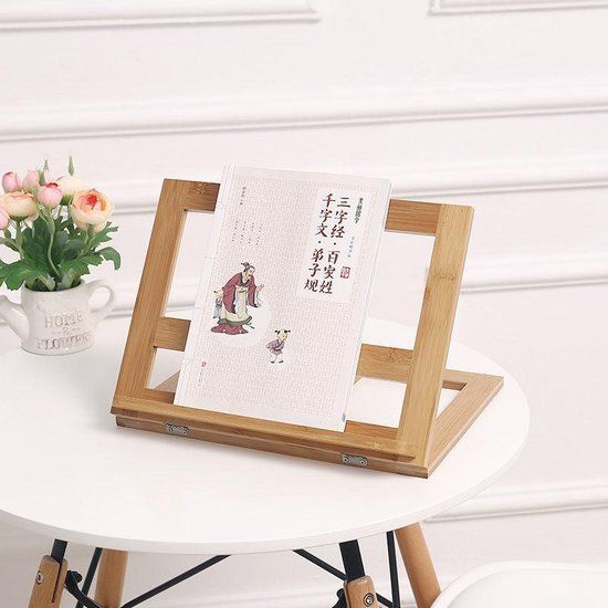 Adjustable Folding Bamboo Book Stand for Cookbooks, Tablets and Reading