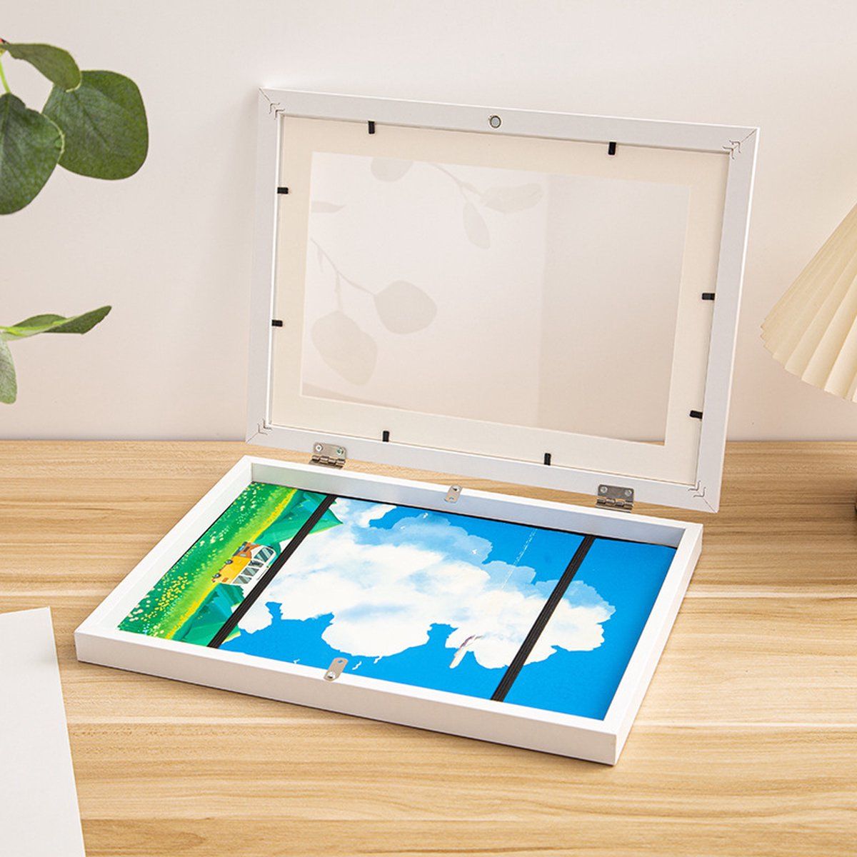 White A4 Children's Art Display Frame, Front-Opening Storage Frame for Up to 150 Drawings