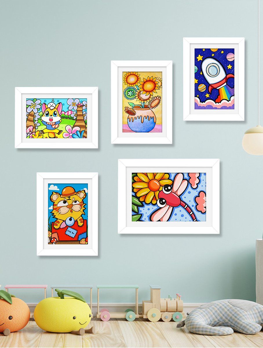 White A4 Children's Art Display Frame, Front-Opening Storage Frame for Up to 150 Drawings