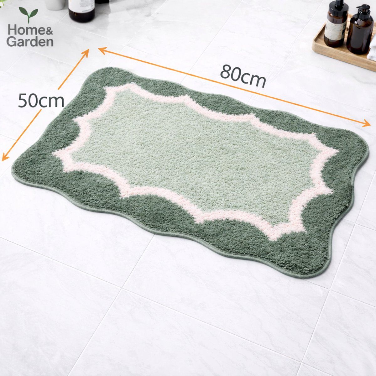 Green Plush Bath Mat with Non-Slip TPR Backing, Soft Absorbent Quick-Dry Bathroom Rug, 80 x 50 cm