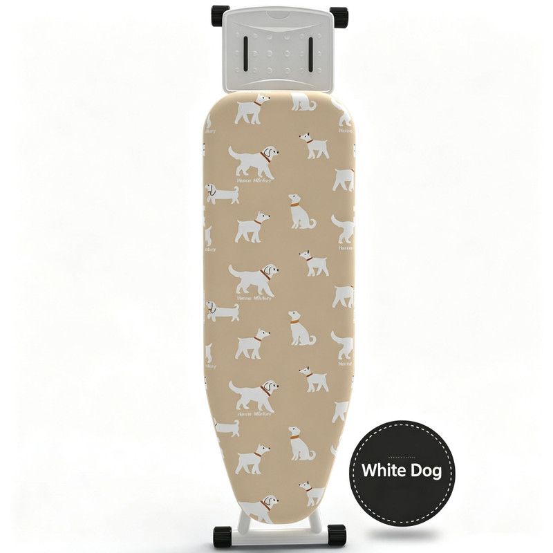 Ironing Board Cover with Heat Resistant Cotton Pad, Non-Fade Thick Replacement Fabric Cover, Elastic Drawstring, Fit 120×38cm Ironing Board, Breathable Heat-Proof Iron Table Cloth White dog