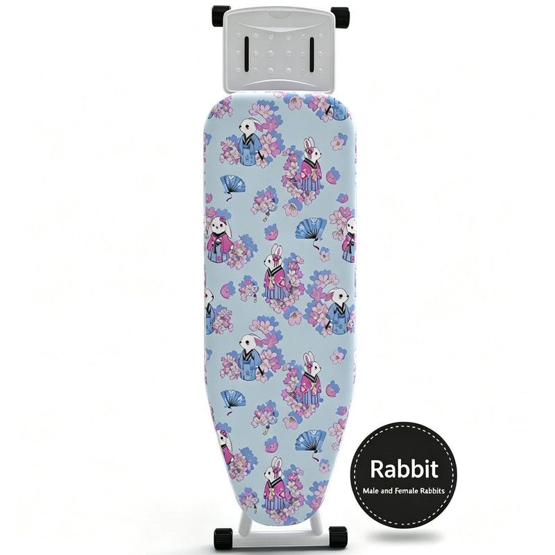 Ironing Board Cover with Heat Resistant Cotton Pad, Non-Fade Thick Replacement Fabric Cover, Elastic Drawstring, Fit 110×33 cm Ironing Board, Breathable Heat-Proof Iron Table Cloth rabbits
