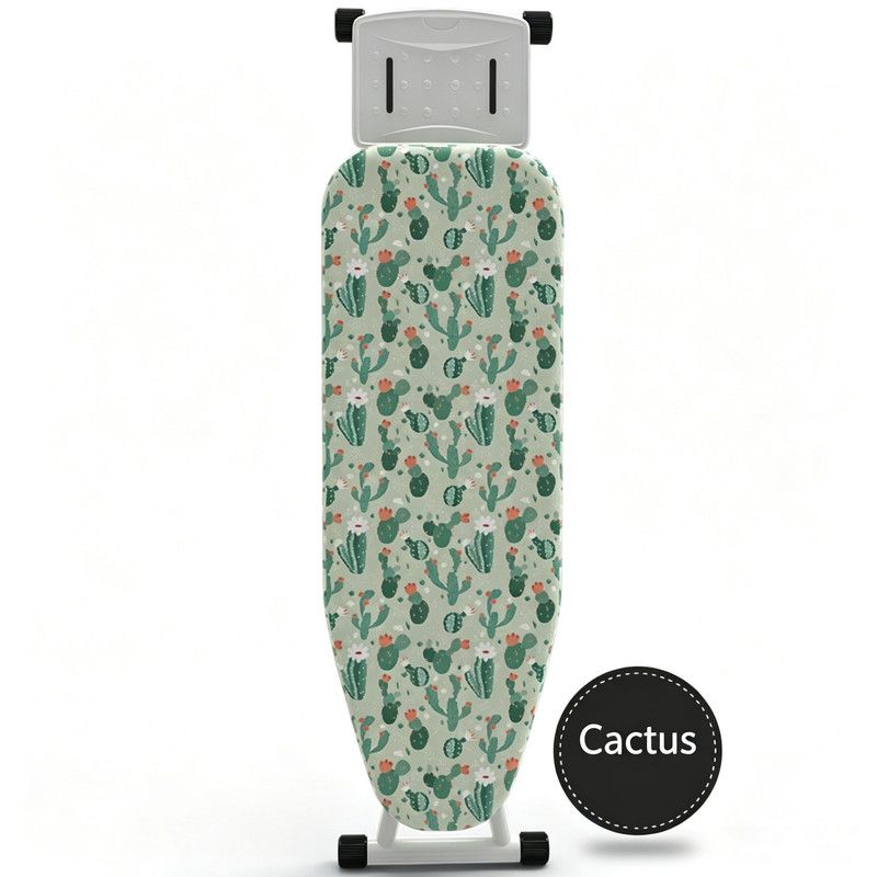 Ironing Board Cover with Heat Resistant Cotton Pad, Non-Fade Thick Replacement Fabric Cover, Elastic Drawstring, Fit 120×38cm Ironing Board, Breathable Heat-Proof Iron Table Cloth cactus