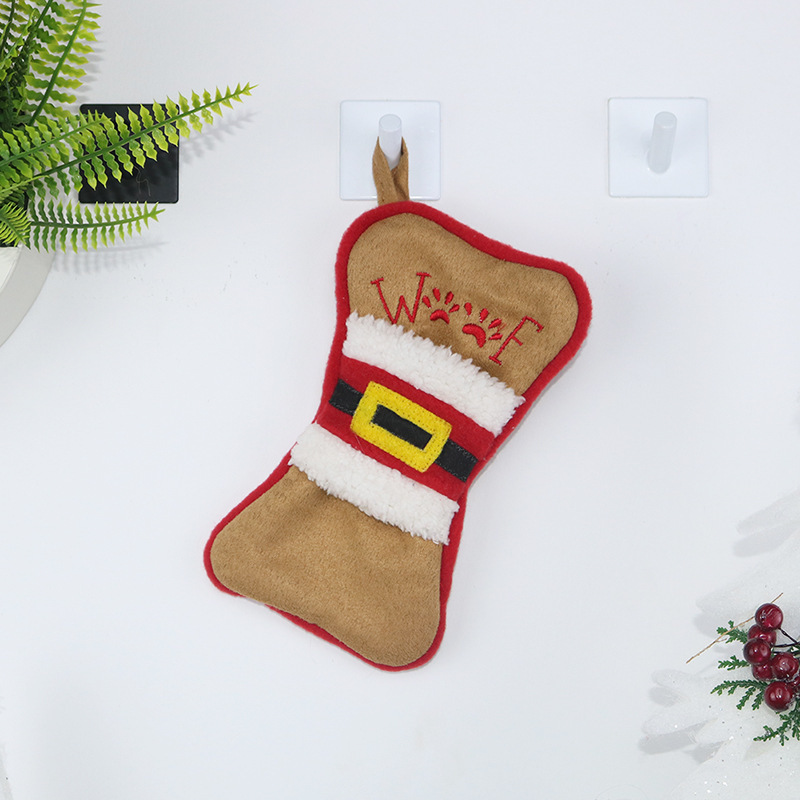 Christmas Stocking Ornaments, Fish & Bone Shaped Xmas Gift Sacks, Meow Woof Embroidery Mini Christmas Stockings, White/Burlap 2 Sets Available（Khaki）