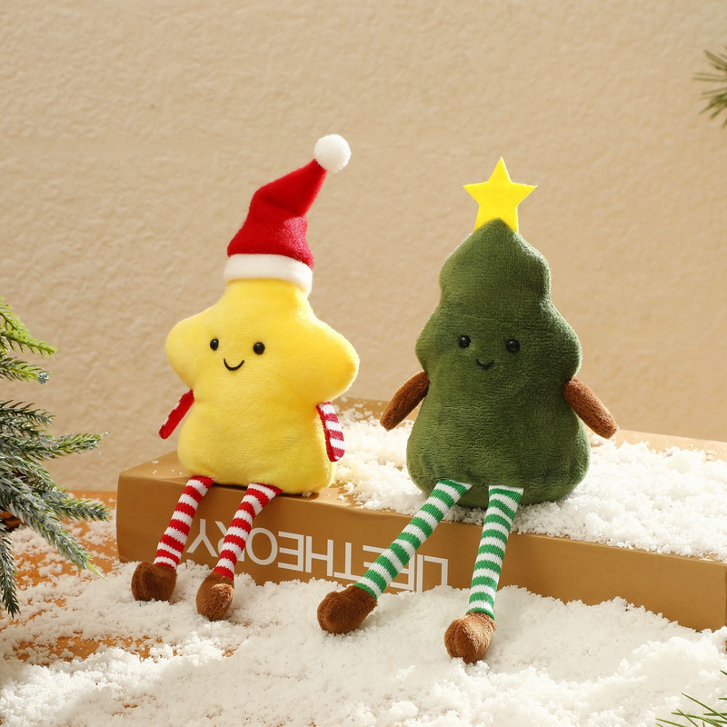 Cute Christmas Plush Ornaments, 2 Styles Xmas Tree & Star Plush Doll Hanging Decorations, Soft Stuffed Elf Pendant  for Christmas Tree, Home Holiday Party Decor, Gift Ornament