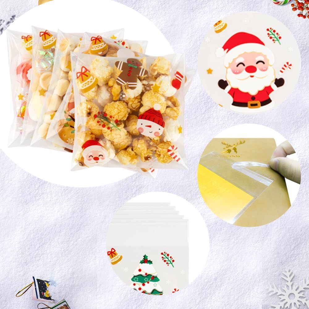 400-piece self-sealing Christmas cellophane bags (4x4 inches), Santa Claus candy and cookie gift bulk bags for Christmas party supplies decoration