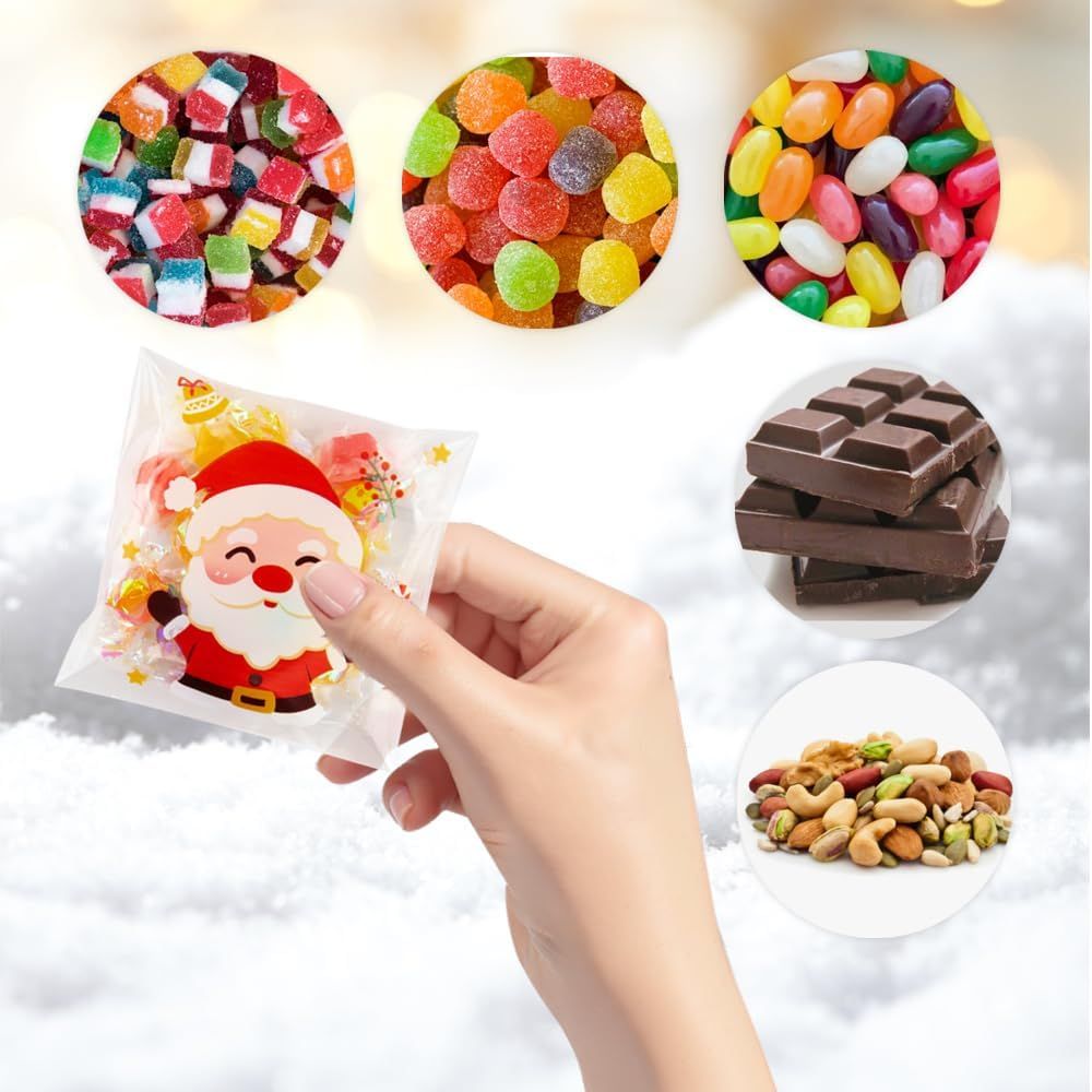 400-piece self-sealing Christmas cellophane bags (4x4 inches), Santa Claus candy and cookie gift bulk bags for Christmas party supplies decoration