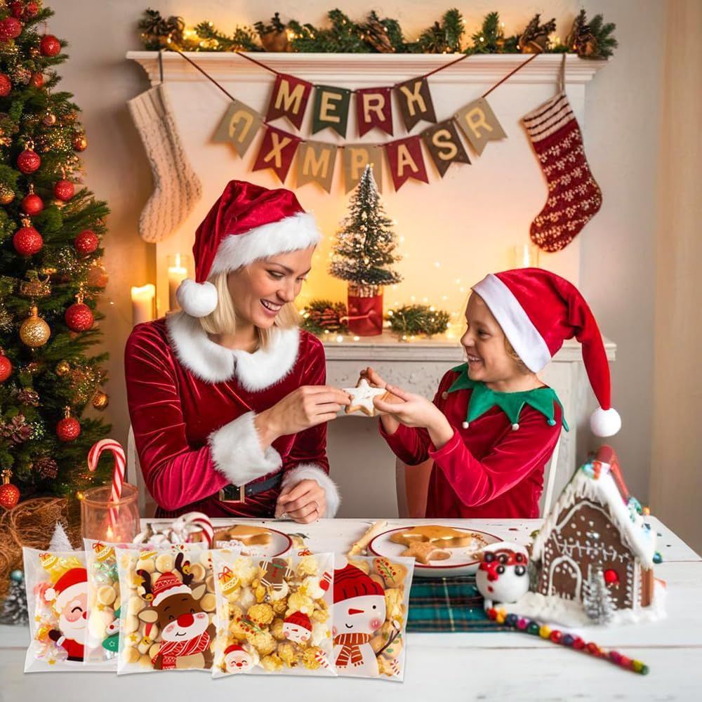 400-piece self-sealing Christmas cellophane bags (4x4 inches), Santa Claus candy and cookie gift bulk bags for Christmas party supplies decoration