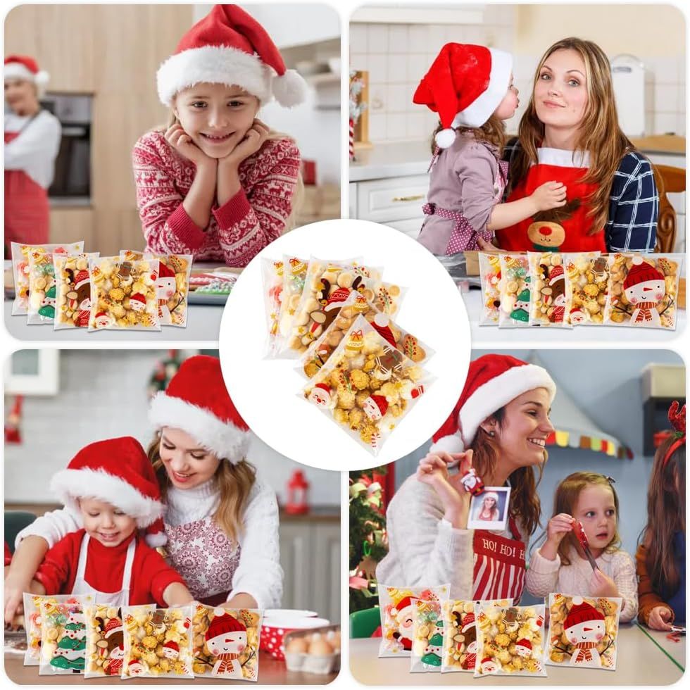 400-piece self-sealing Christmas cellophane bags (4x4 inches), Santa Claus candy and cookie gift bulk bags for Christmas party supplies decoration