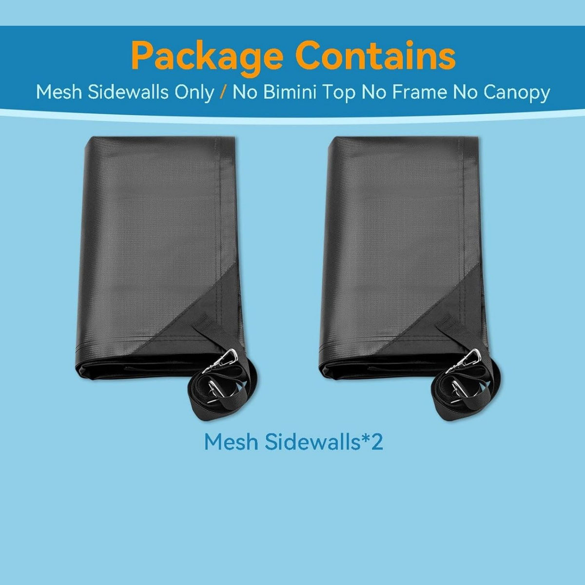 Removable Mesh Sidewalls for 3‑Bow Bimini Top, UV‑Protection Boat Side Curtains with Large Storage Pockets, Ventilated See‑Through Boat Shade Screen, 2‑Pack (Bimini Top Not Included)