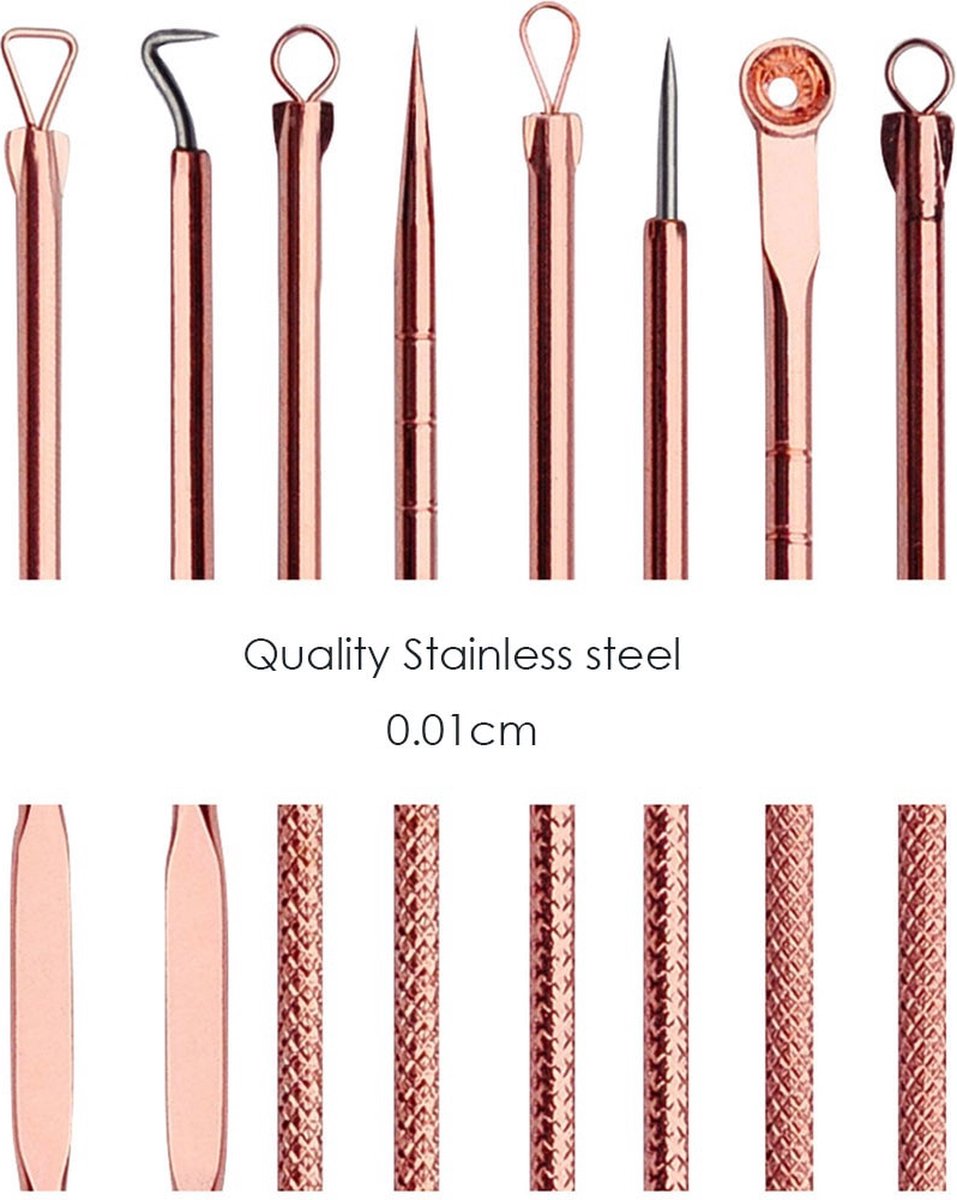 4-Piece Set of Comedone Spoons | Blackhead & Acne Removal | Acne | Comedone Spoon | Comedone Extractor | Pimple Removal | Stainless Steel | Rose Gold