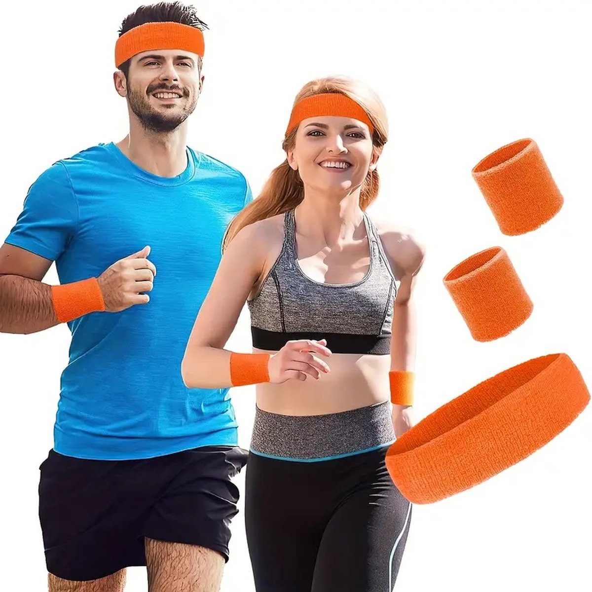 Headband & 2x Wristband Set | Sweatband | Sweatbands | Head and Wrist | Sports Bands | Orange
