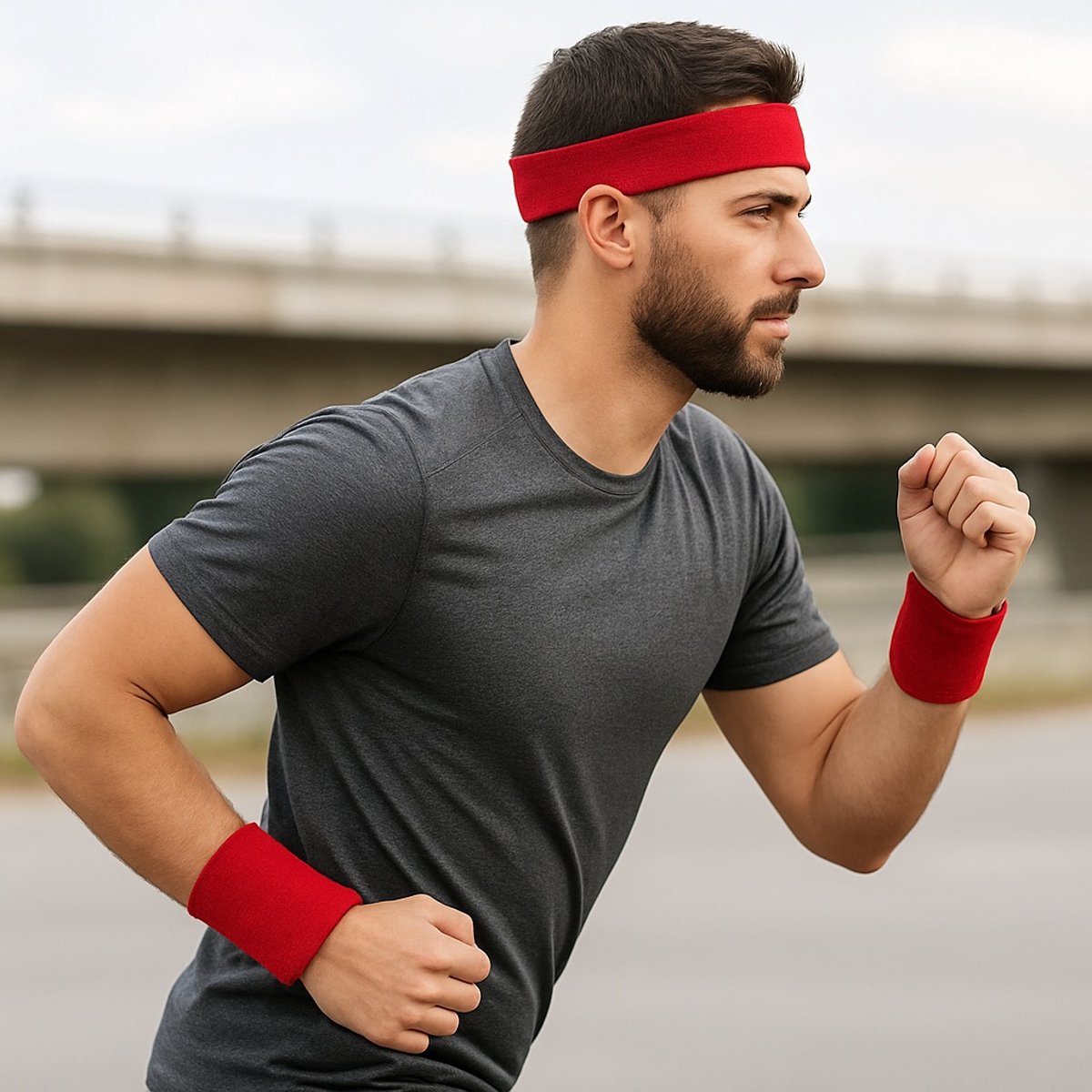 Set of Headband and 2x Wristbands Set | Sweatband | Sweatbands 6x8 CM | Head and Wrist | Sports Bands | Red