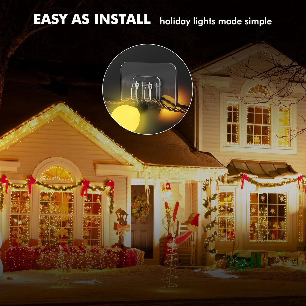 100 pieces Hooks for outdoor lighting - with adhesive strips - No damage, no tools, no holes, waterproof and UV-resistant - Perfect for Christmas and patio decoration