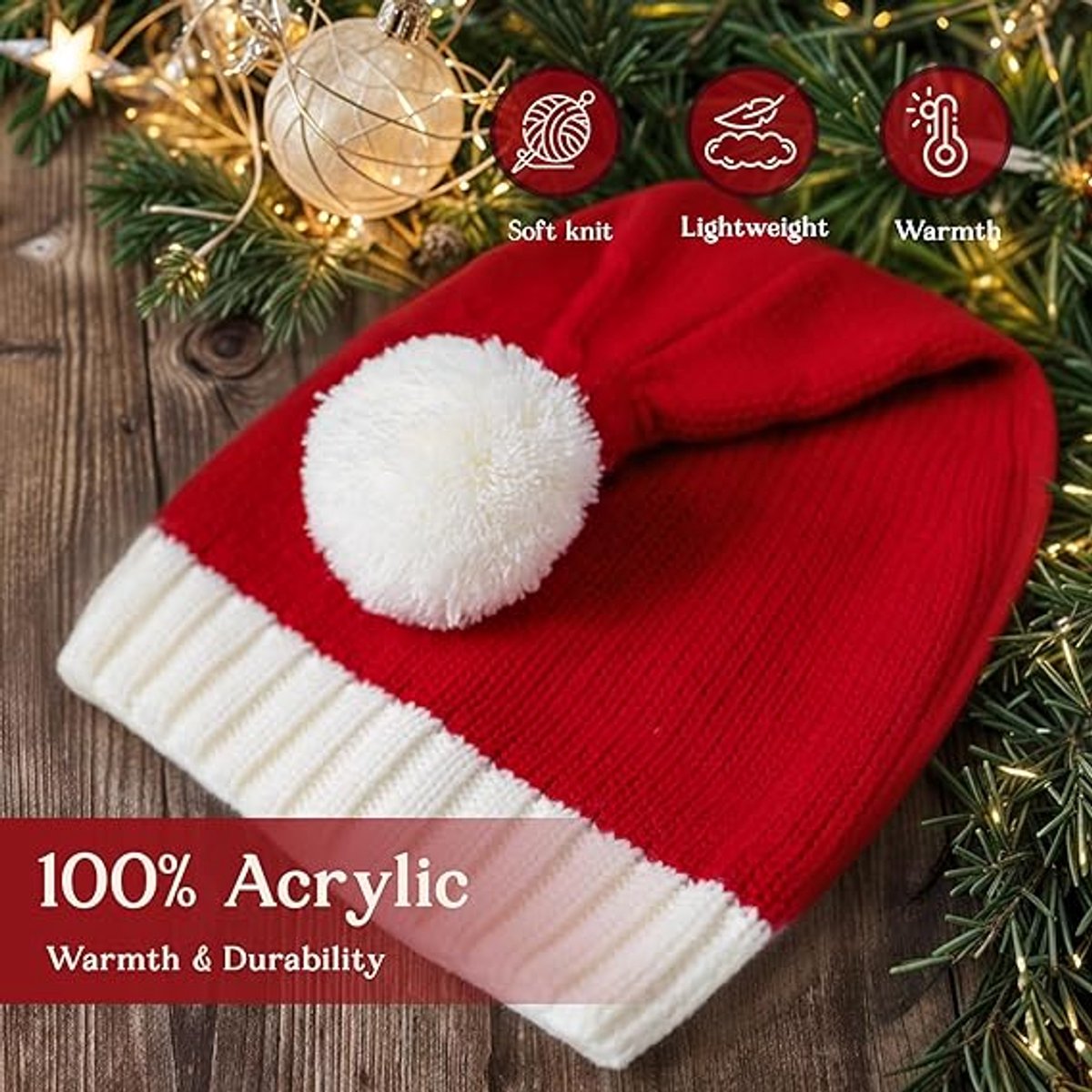 Knitted Santa hat - Washable and colorfast - Soft, warm, long - Decorative Santa hat