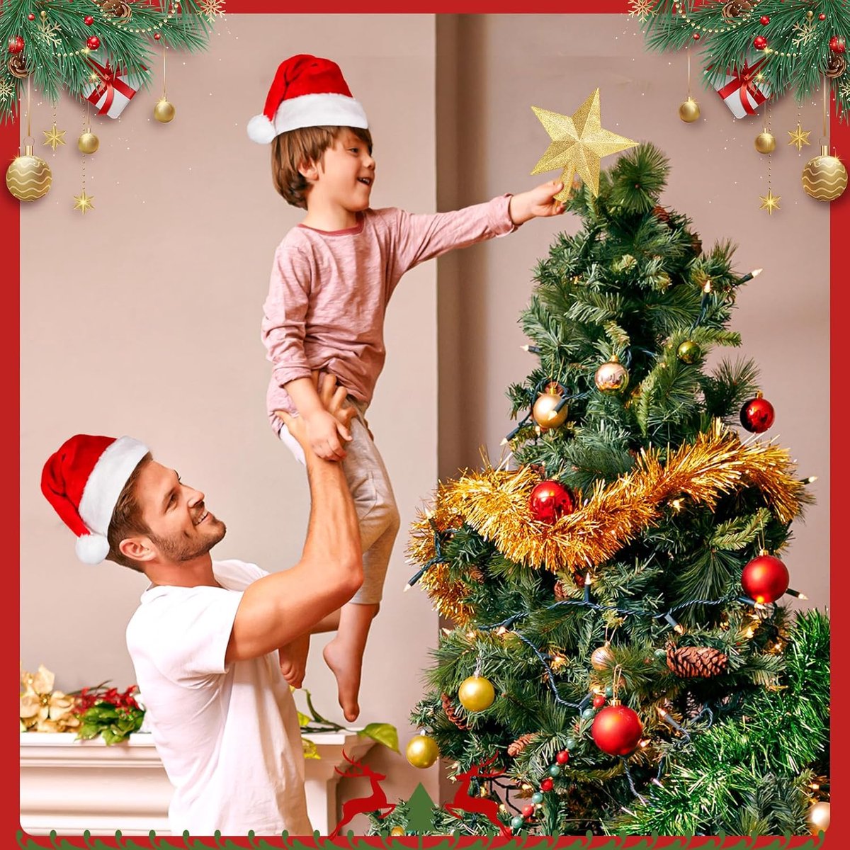 Christmas tree topper - Sparkling Christmas star for the treetop - Perfect for Christmas decorations, Christmas tree ornaments, festive displays, and home decor - Unbreakable star for indoor and outdoor parties - Gold-colored, 20 cm