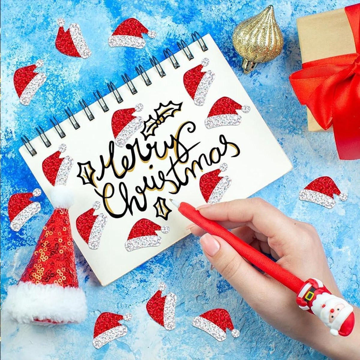 500 Christmas stickers on a roll - 3 cm red Santa hat - self-adhesive stickers for winter - for Christmas, envelopes, invitations, greeting cards, party supplies