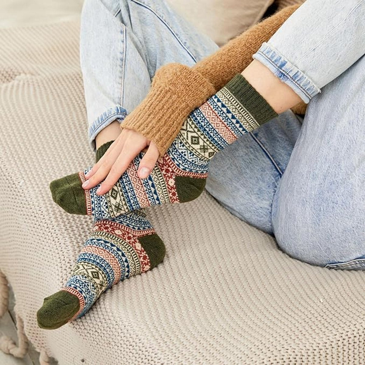 house socks-Warm winter socks for women - 5-pack - Retro design - Women's socks - Lounge socks - Socks - Warm women's socks - Premium pure cotton socks in regular size - One Size Fits All - Birthday - Mother's Day - Women's gift - Extra thick and warm