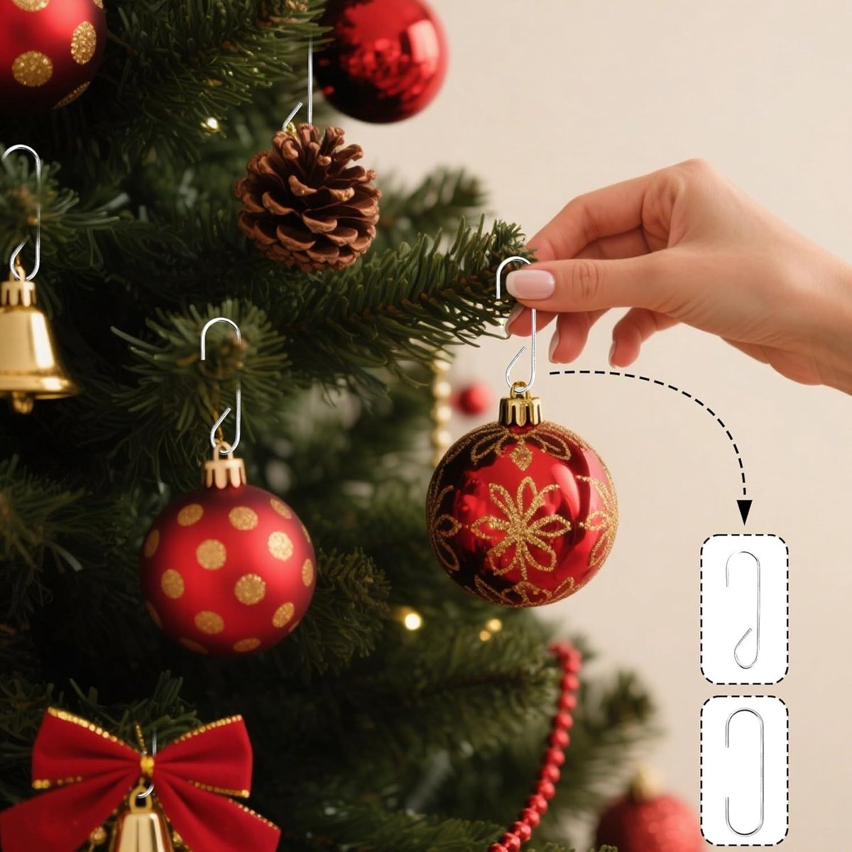 100 pieces Christmas decoration hooks - ornament hangers, Christmas hooks for ornaments - small metal wire ornament hooks hangers anchors - for Christmas tree decorations - silver