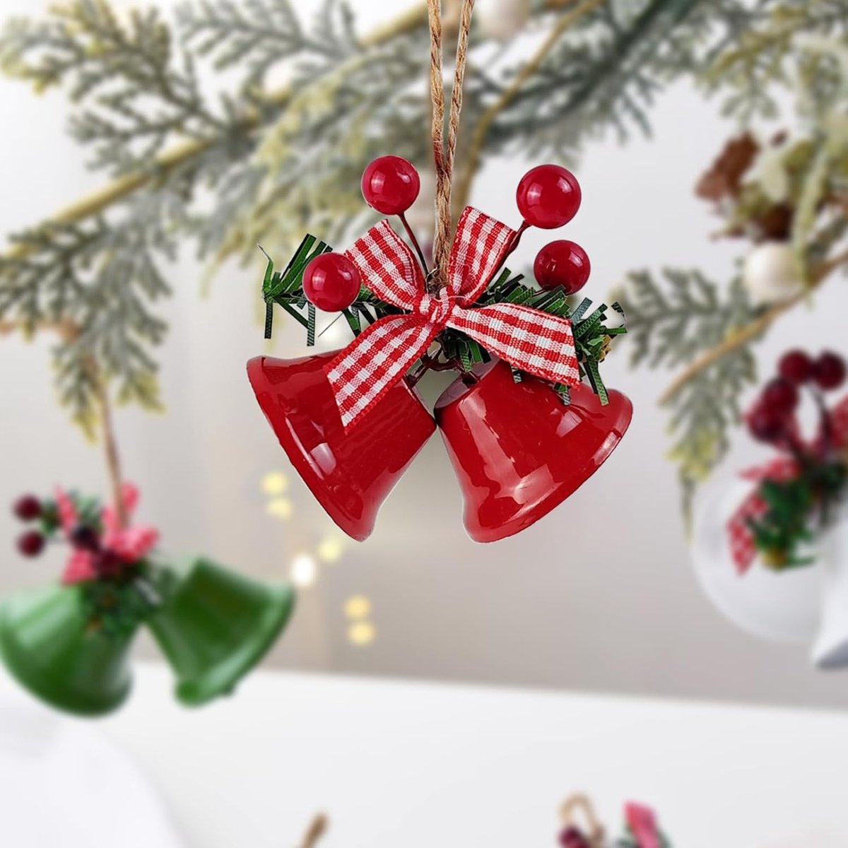18 pieces red Christmas bell ornaments - hanging tree ornaments metal bell hangers - Christmas holiday decoration