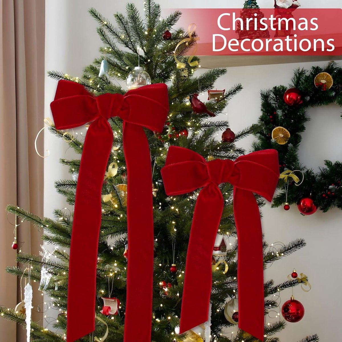 Red Velvet Ribbon – 2.5cm×22.5m, for gifts/Christmas decorations
