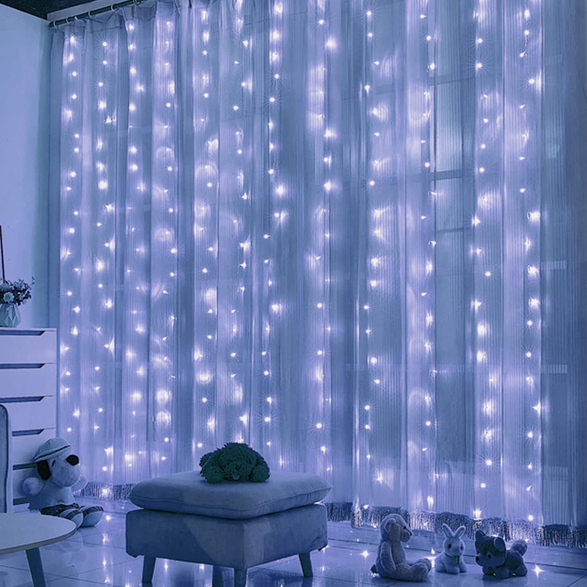 Curtain lights, Christmas lights - 300 LEDs, 8 light modes, copper string lights with remote control, USB powered and waterproof for Christmas, bedroom, party, wedding, home, garden, wall decorations, cool white