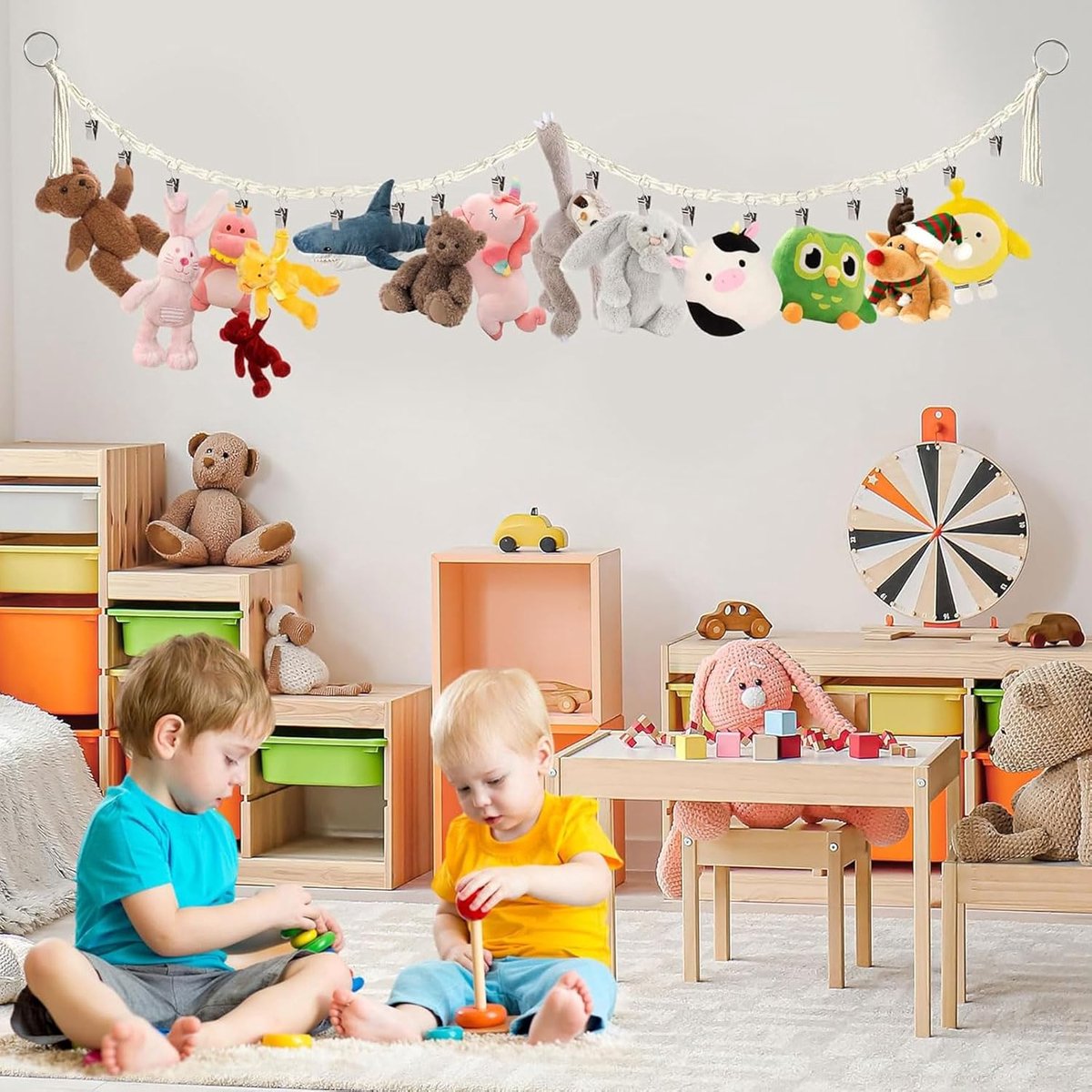 2-Piece Boho Toy Storage Chain - Hanging Plush Toy Storage Chain - For Storage And Organization Of Toys - Hanging Stuffed Animal Holder With 20 Metal Clips - Room Decoration - For Hanging Hats, Socks, Christmas Cards