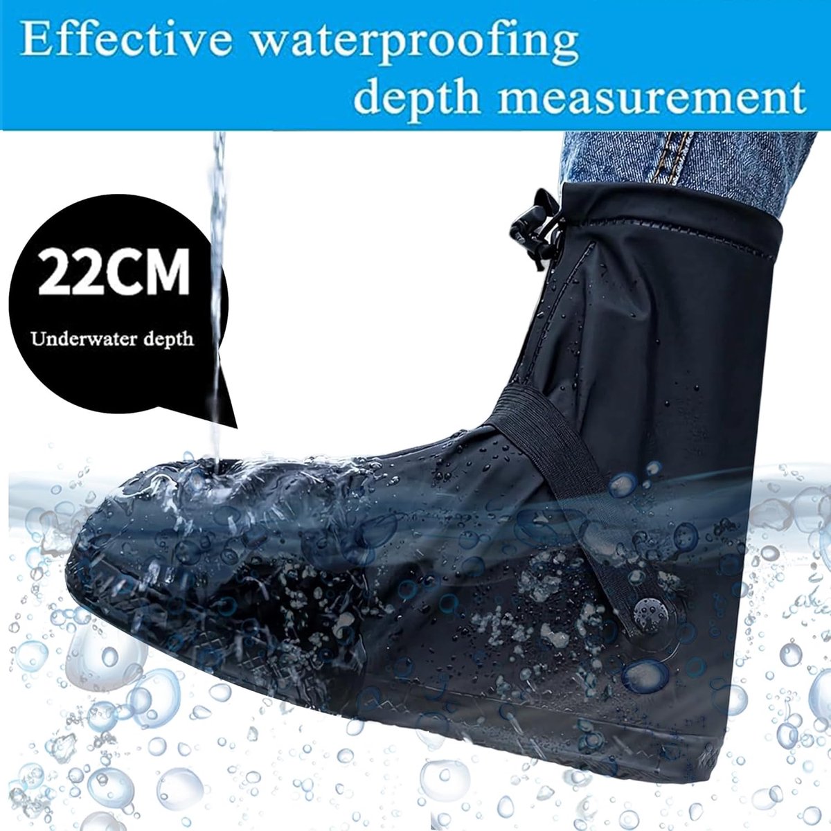 Waterproof Shoe Covers - Rain Shoe Covers - With Zipper, Drawstring and Snap - Waterproof Shoe Protectors - Motorcycle Scooter Bicycle Shoe Cover - Shoe Rain Cover - Shoe Cover - Shoe Covers - Anti-Slip - XL Size 43-45 - Black - Reusable