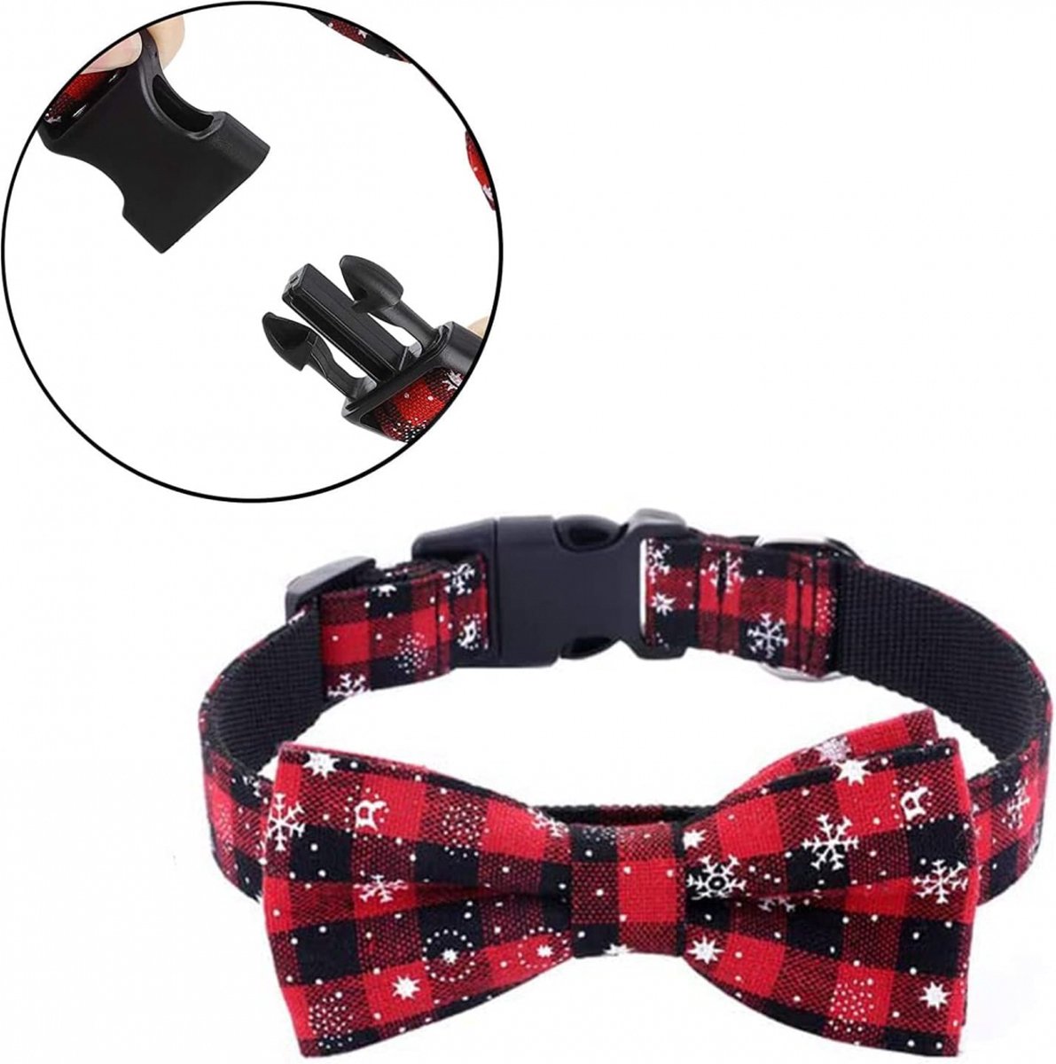 Christmas Dog Bow Tie - Festive Dog Bow Tie - Collar with Bow - Dog Collar - Red - Checkered Bowtie - Adjustable Neckline - Dog Accessories - Dog Clothing - Dogwear - Christmas - Gift - Size XL
