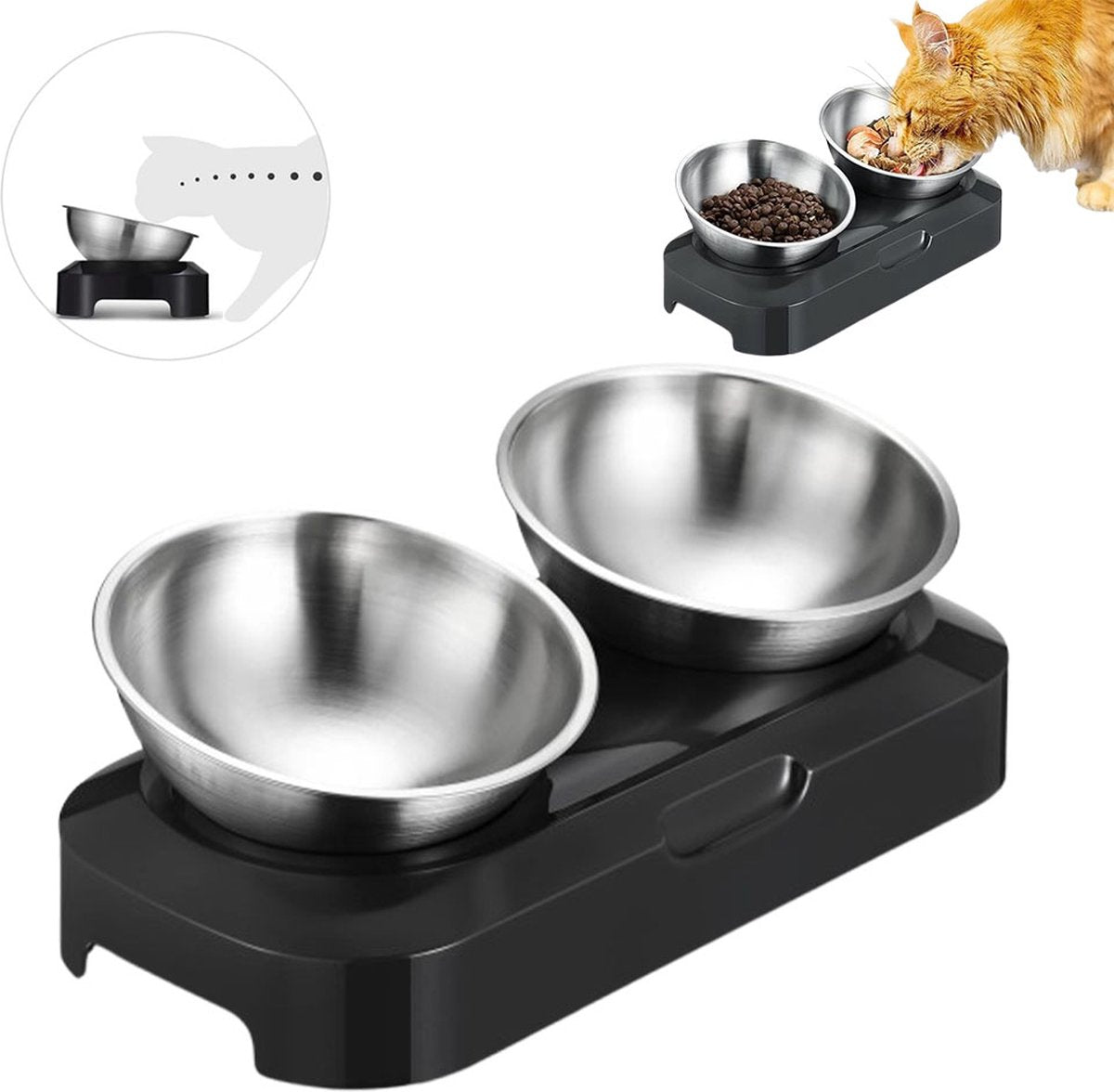 Pet Water & Food Set - 2 Pieces - BPA-Free - Dog Food Bowl - Cat Food Bowl - With Stand - Cat Food Bowls - Drinking Bowl - Double Food and Drinking Bowl - 2 in 1 Pet Bowl - Dog and Cat - Bowls Are Dishwasher Safe