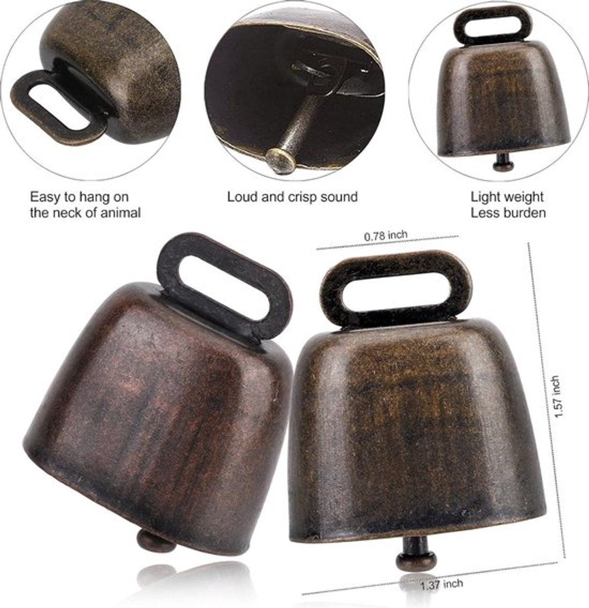 Cowbell 6 Pieces - Christmas Bells - Bell - Grazing Cowbell - Metal Cow Bell Small Bells - Goat Bell - Horse - Doorbell - Dog Bell - Christmas Decoration - Brass Ship's Bell - Animal Bells - Table Bell/Hand Bells - Decorative Bells - Farm - Animal Gift