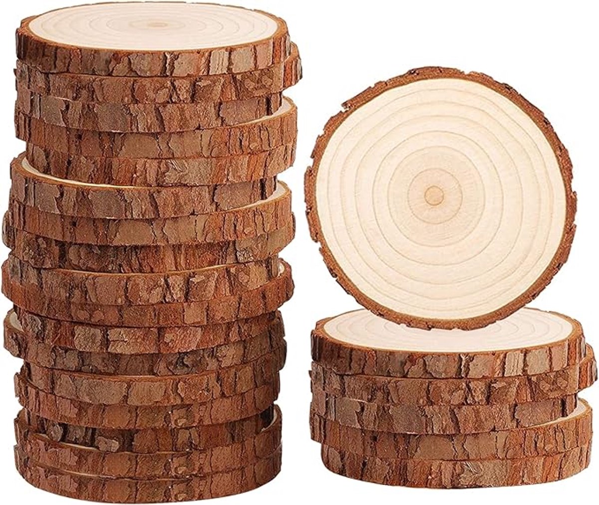 20 Tree Trunk Slices - Round Tree Trunk Slices - Natural Wooden Tree - No Holes - Christmas - Christmas Decoration - Wedding Decoration - DIY - Diameter 9-10 cm - Thickness 1 cm