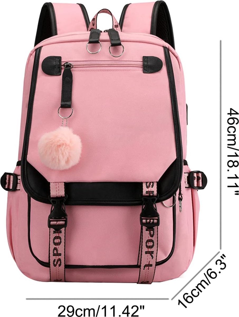 Girls School Student School Bag Outdoor Backpack With USB Charging Port, Pink - Luxury Backpack - School Bag - Backpack - Rucksack - School - Girls - Boys - Teenagers - Book Bag - Girl's Backpack - Backpacks - Rucksack For Children - Waterproof - Laptop B