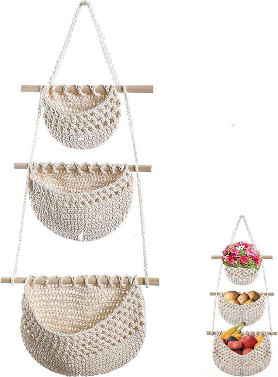 Hanging Organizer - Hanging Storage - Wall Organizer - Storage Bags - Hanging Wardrobe - Wall Bag - Over-the-Door Hanging Wall Organizer - Hanging Bag - Wall Basket - Fabric - Linen Hanging Basket - For Entrance, Wardrobe, Closet, Bathroom, Door - With 3