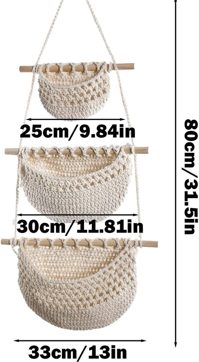 Hanging Organizer - Hanging Storage - Wall Organizer - Storage Bags - Hanging Wardrobe - Wall Bag - Over-the-Door Hanging Wall Organizer - Hanging Bag - Wall Basket - Fabric - Linen Hanging Basket - For Entrance, Wardrobe, Closet, Bathroom, Door - With 3
