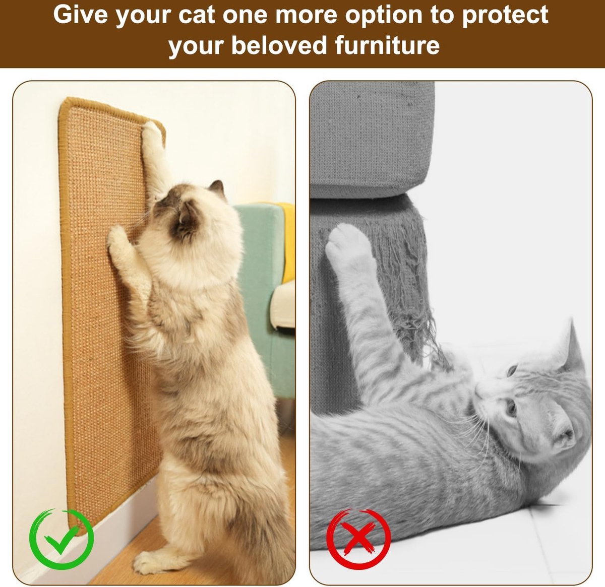 Sisal Cat Scratching Mat - Furniture Protection Against Scratching - Scratch Protection For Tables And Chairs - Easy To Apply - For Protecting Sofas, Carpets, Walls - For Sofa, Furniture And Door - 50x25 Cm - 1 Piece