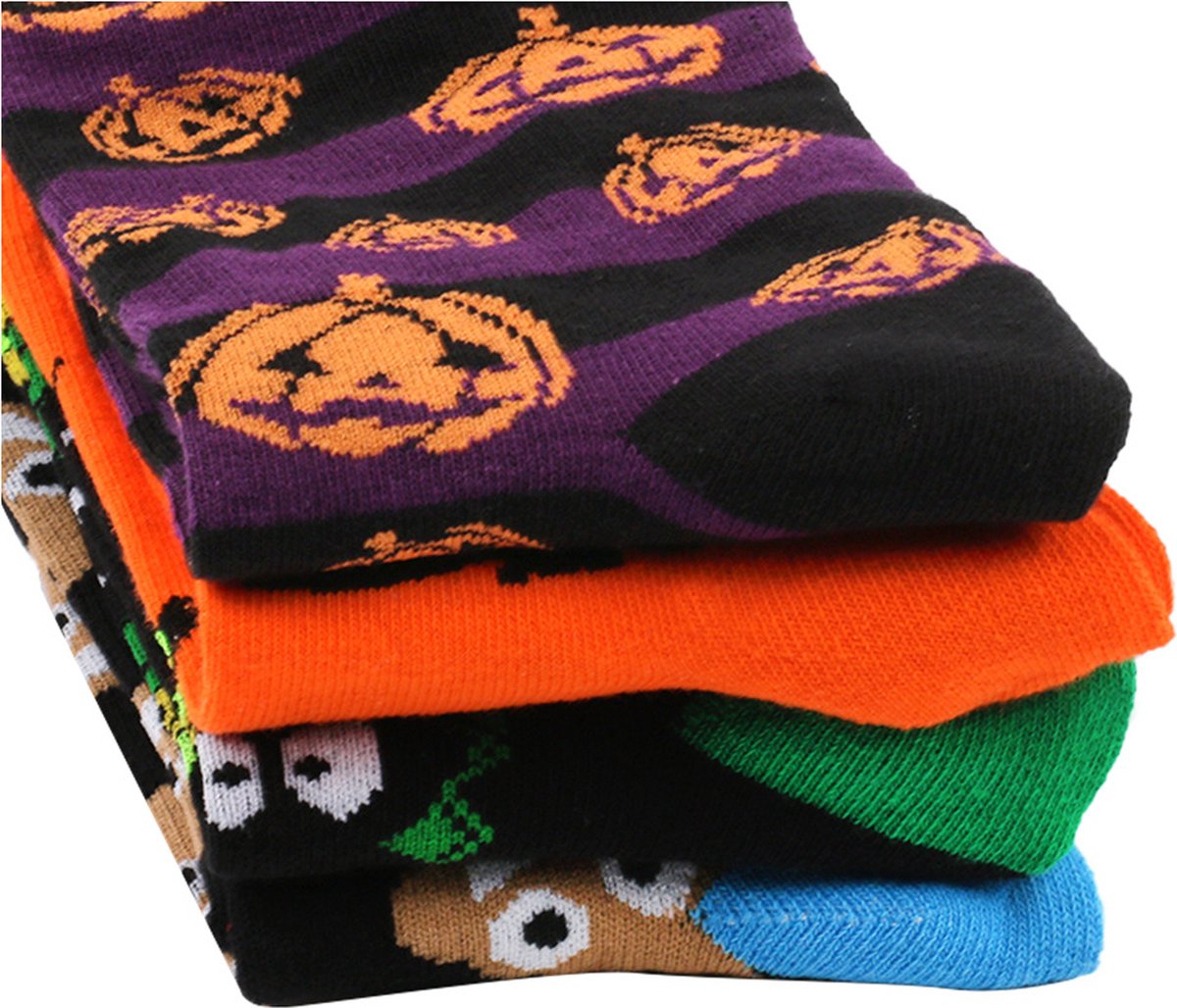 Socks - 4 Pairs - Halloween Socks - Pumpkin - Bat - Scary Socks - Stockings - Cute Socks - Cheerful Socks - Funny House Socks - Funny Socks - Funny Socks - Colorful Socks That Will Make You Go - Cotton - Men & Women - Size 36-42