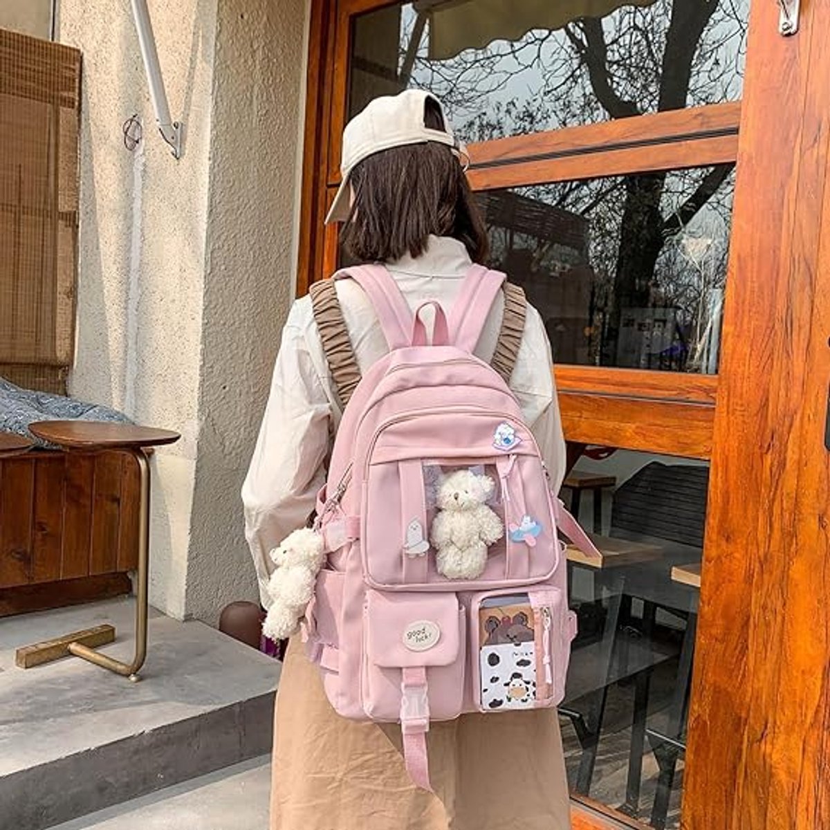 Waterproof backpack for girls - Girl's Backpack With Pin and Accessories - boys' backpack - women's backpack - Lightweight School Bag - School Student School Bag - Large Capacity Backpacks - Teenagers - High School Backpacks - Pink