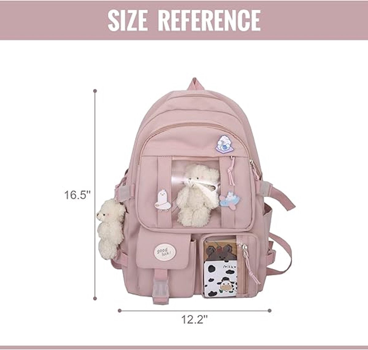 Waterproof backpack for girls - Girl's Backpack With Pin and Accessories - boys' backpack - women's backpack - Lightweight School Bag - School Student School Bag - Large Capacity Backpacks - Teenagers - High School Backpacks - Pink