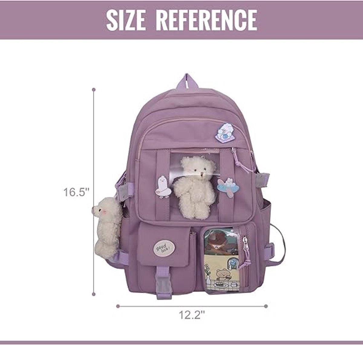 Waterproof backpack for girls - Girl's Backpack With Pin and Accessories - boys' backpack - women's backpack - Lightweight School Bag - School Student School Bag - Large Capacity Backpacks - Teenagers - High School Backpacks - Purple