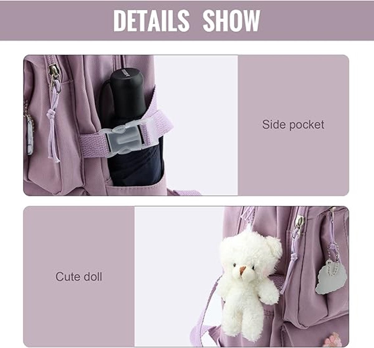 Waterproof backpack for girls - Girl's Backpack With Pin and Accessories - boys' backpack - women's backpack - Lightweight School Bag - School Student School Bag - Large Capacity Backpacks - Teenagers - High School Backpacks - Purple