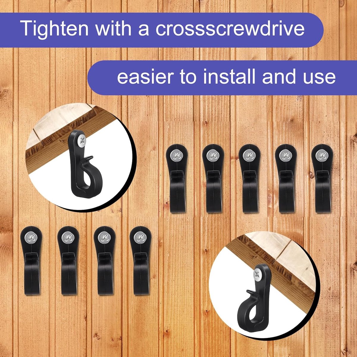 40 pieces - Christmas Light Clips - Screw Hooks - Screw Hooks for Suspension - Outdoor Lamp Hooks - with Screw Fixing - Outdoor Screw Hook - Hook - for Hanging Light Strings, Garage, New Year's Party, Plants and Decorations - Black